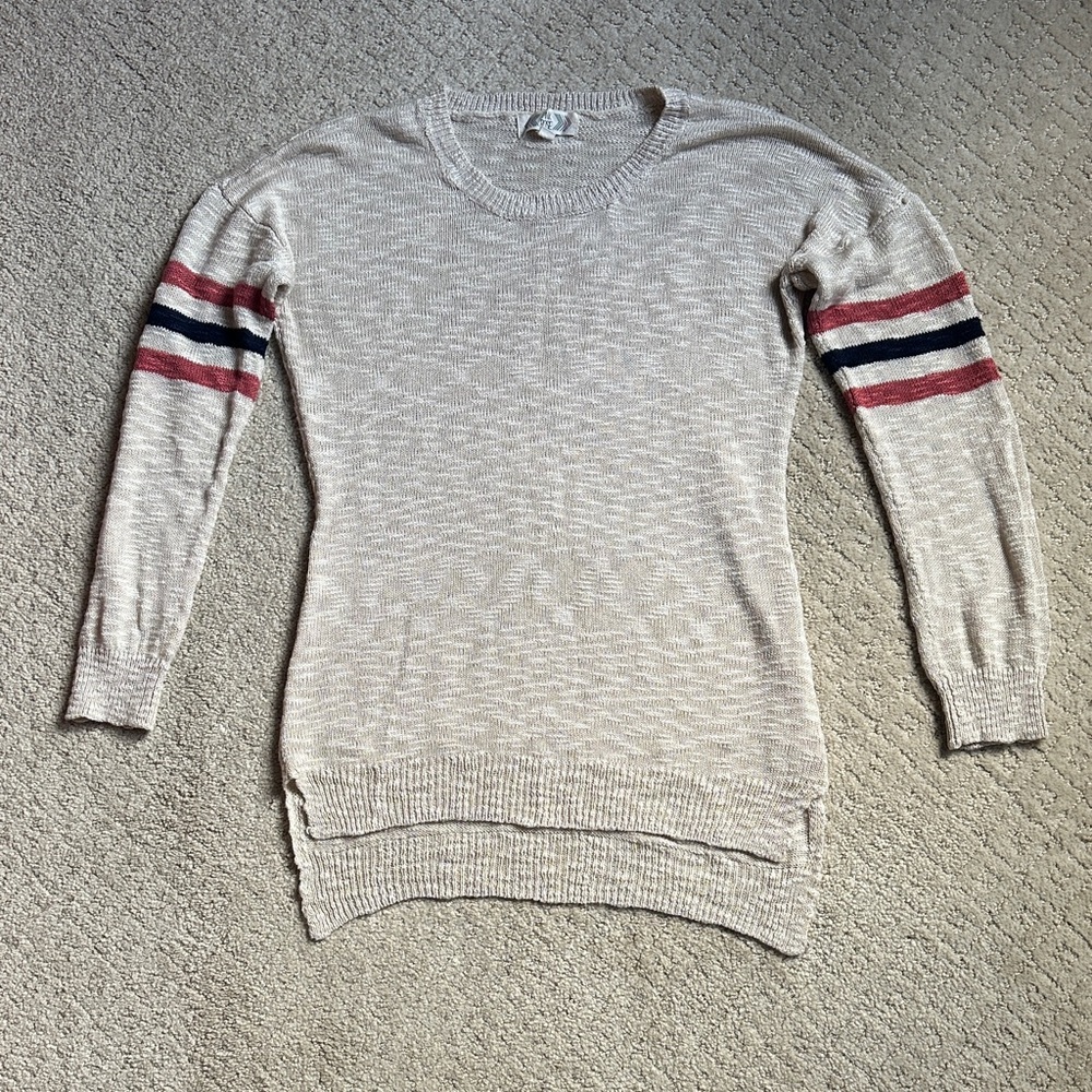 Pink Rose Striped Sleeve Sweater, Size M